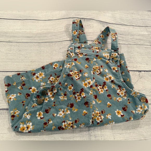Tahari Kids Overalls dress in green corduroy with Floral Print/size 6 - Picture 4 of 7